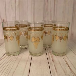 Mid Century Cerve Italy Gold Grape Leaf Weighted Drinking Glass Set of 5 Lovely!